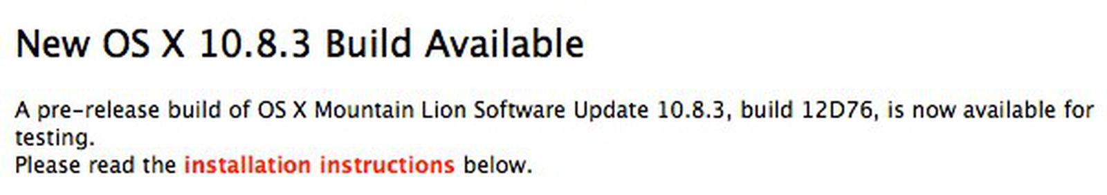 Apple Seeds Build 12D76 of OS X Beta 10.8.3 to Developers - MacRumors
