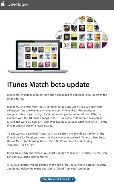 itunes match beta reopened