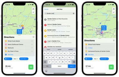 iOS 16 отображает маршрутизацию с несколькими остановками