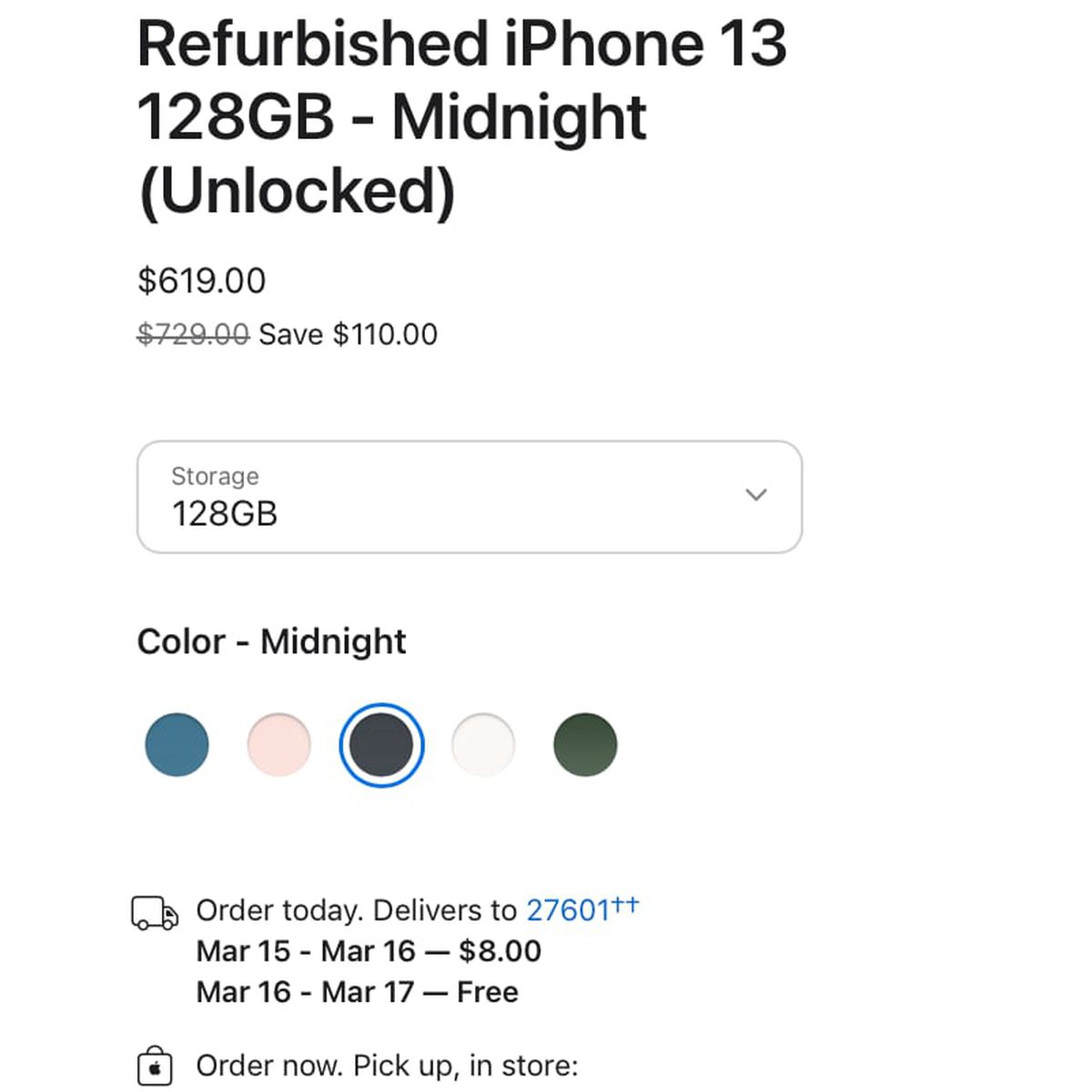 Apple iPhone 13 128 Go vert reconditionné