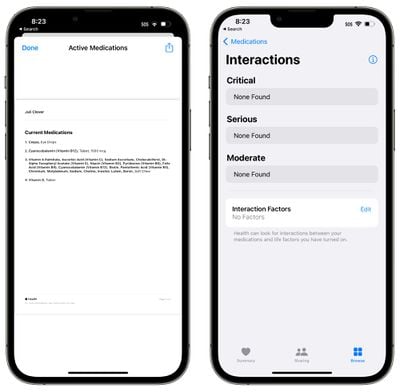 medication interactions ios 16