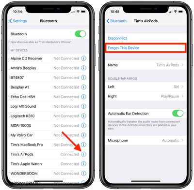 How To Unpair Your Airpods From Iphone Apple Tv Apple Watch Or Mac Macrumors You have to reset your network settings on the iphone. how to unpair your airpods from iphone