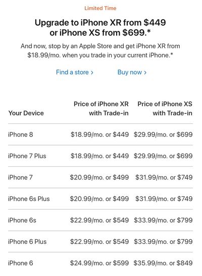 iphone xr xs trade in monthly payments