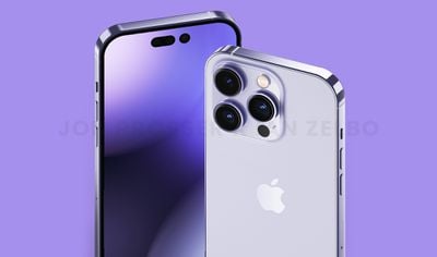 „iPhone 14 Pro Purple“ priekis ir galas „MacRumors“ išskirtinė funkcija
