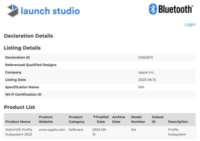 Baza danych Apple Watch Bluetooth 2023