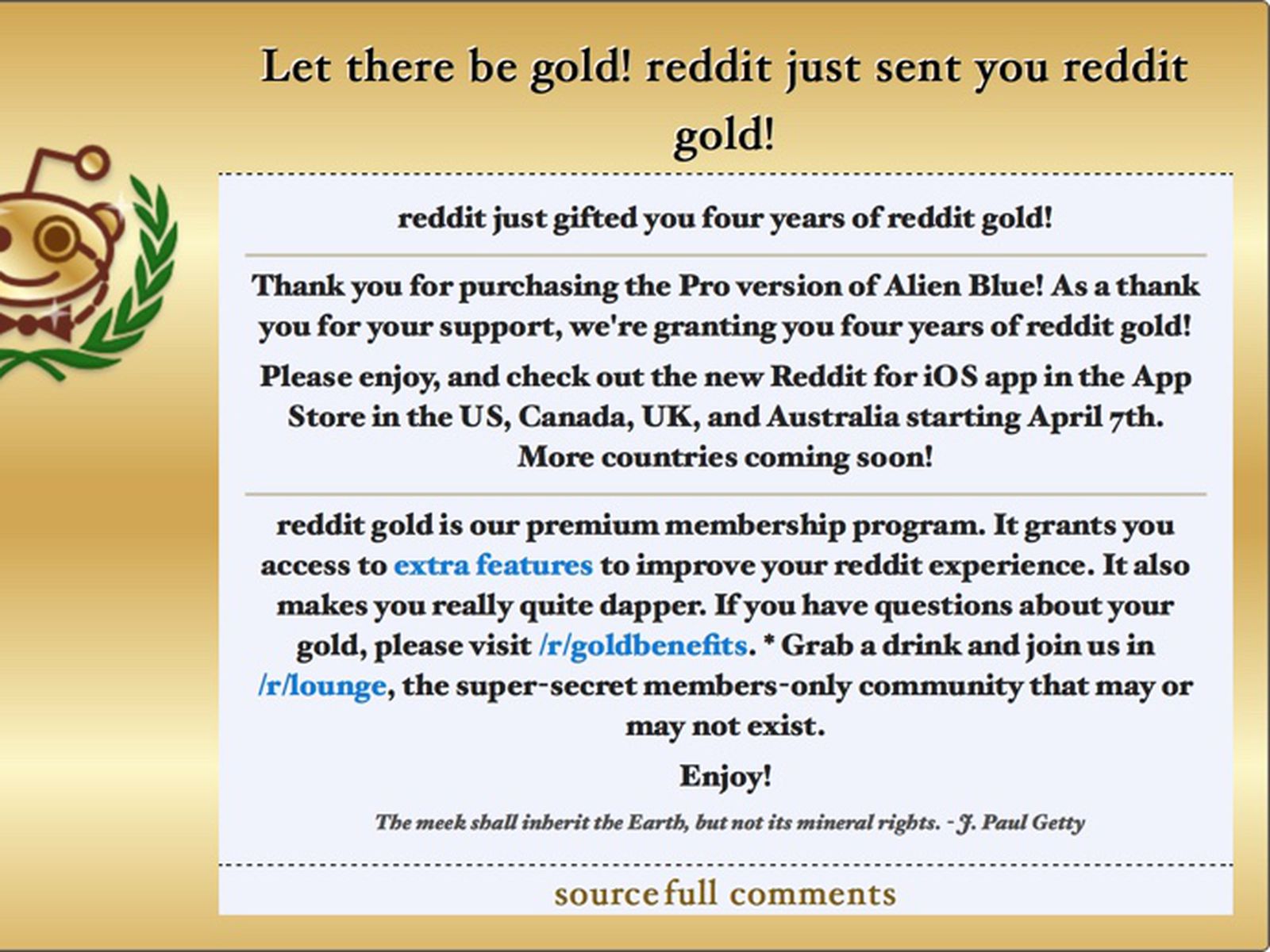 Reddit Gives Gold To Alien Blue Pro Users Says New App Is Coming