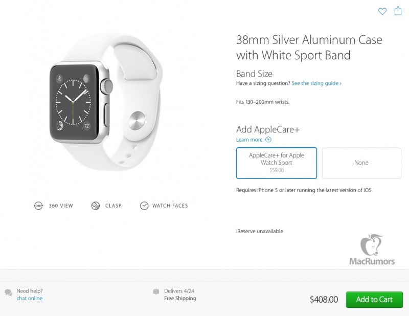 applecare cost for apple watch series 3