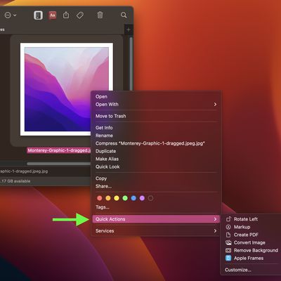 quick actions finder menu