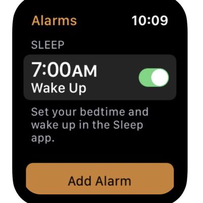apple watch sleep app in alarms app