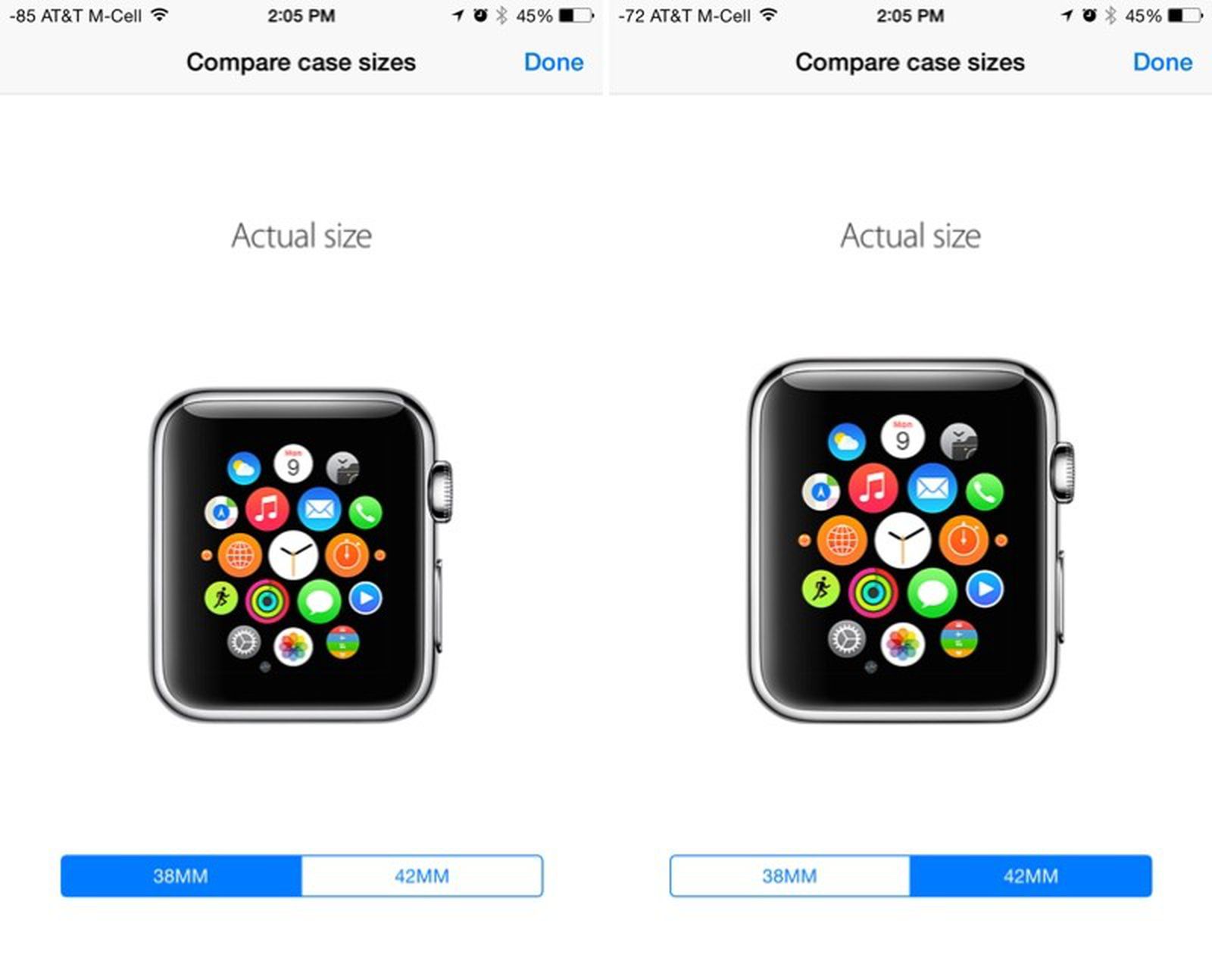 Compare Actual Size Apple Watch Models in Apple Store App MacRumors