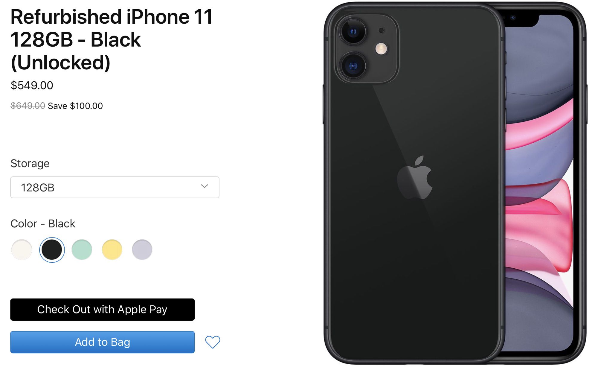 iPhone 11 128GB Black - New battery - Refurbished product
