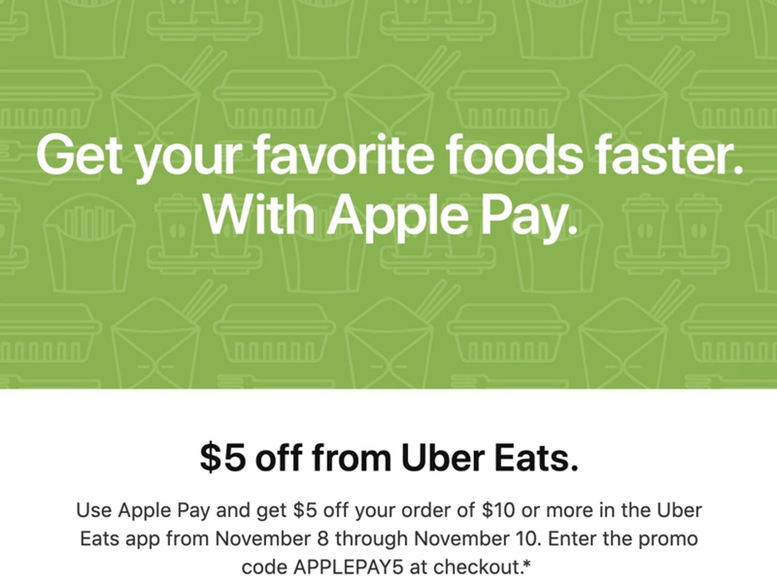 Apple Pay Promo Offers 5 Off Uber Eats Orders Macrumors