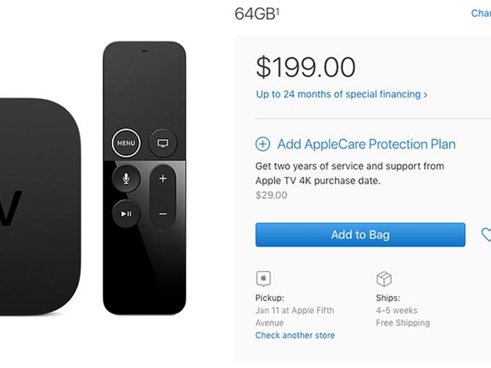 Apple TV 4K With 64GB Storage Faces 4-5 Week Shipping Delay