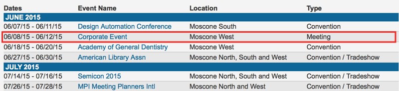 Moscone Center Schedule Points Towards June 8-12 for 2015 Worldwide Developers Conference