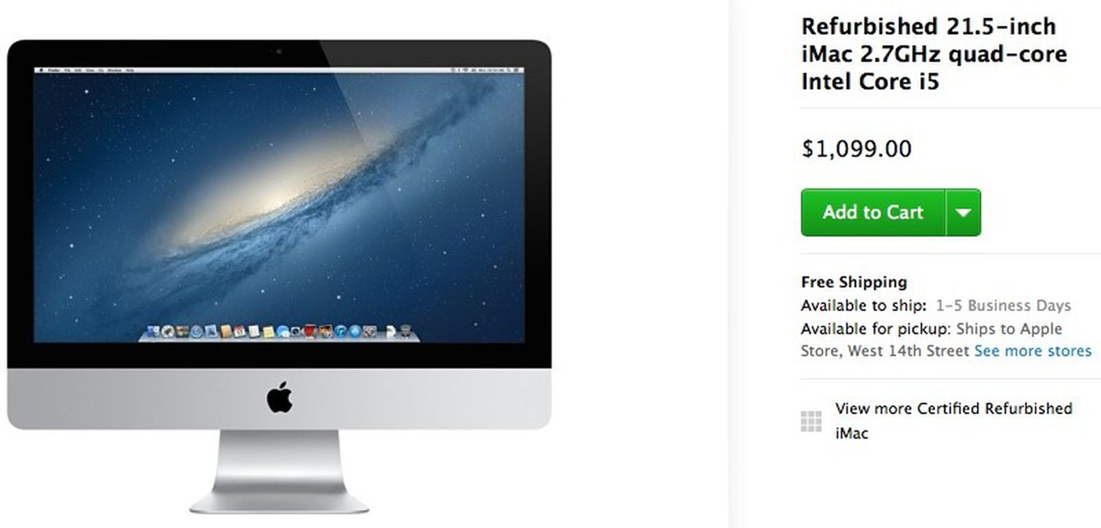 Refurbished Late 2013 21.5-Inch iMac Debuts in Apple's Online