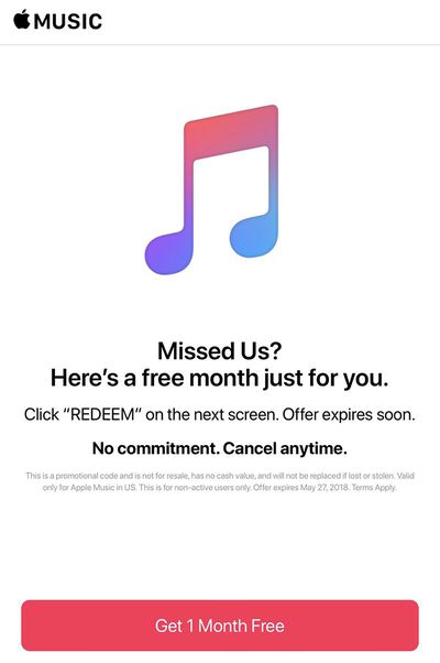 apple music one month trial