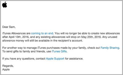 itunes allowance gone