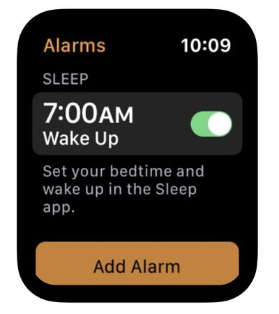 apple watch sleep app in alarms app