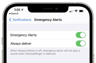 emergency alerts options