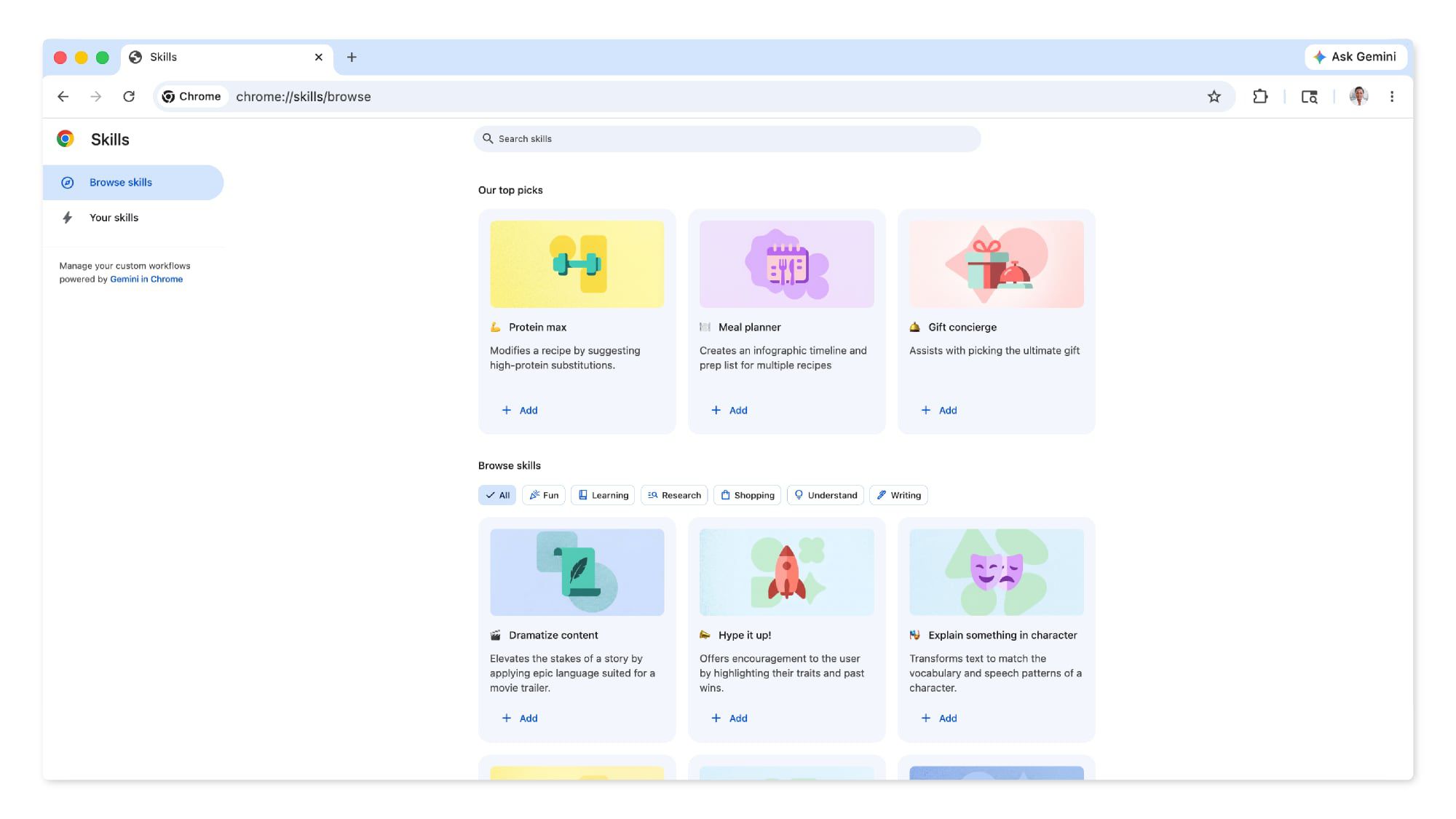 Gemini in Google Chrome Gets a Skills Library for Saving Custom AI ...