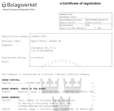 apple retail sweden registration