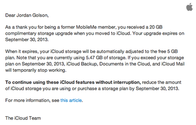 iCloud Storage Downgrade