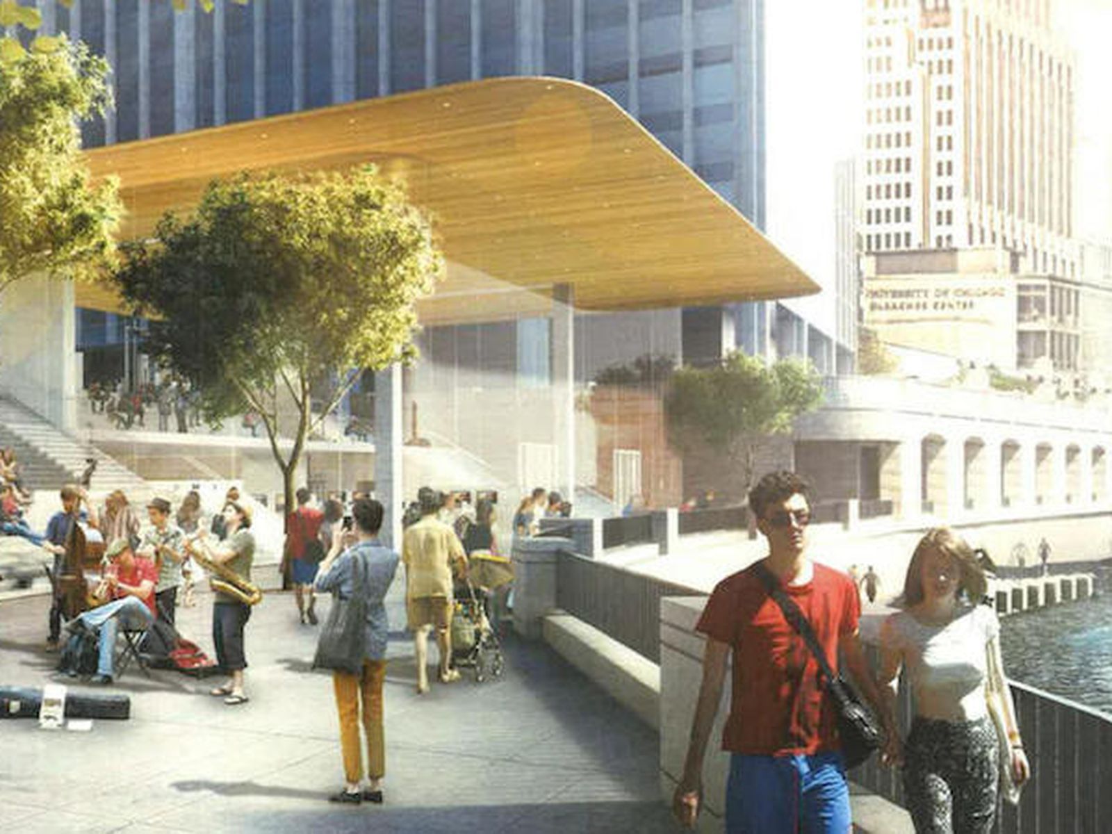 Apple shares latest vision for new Chicago River retail store as roof and  curved glass put in place - 9to5Mac