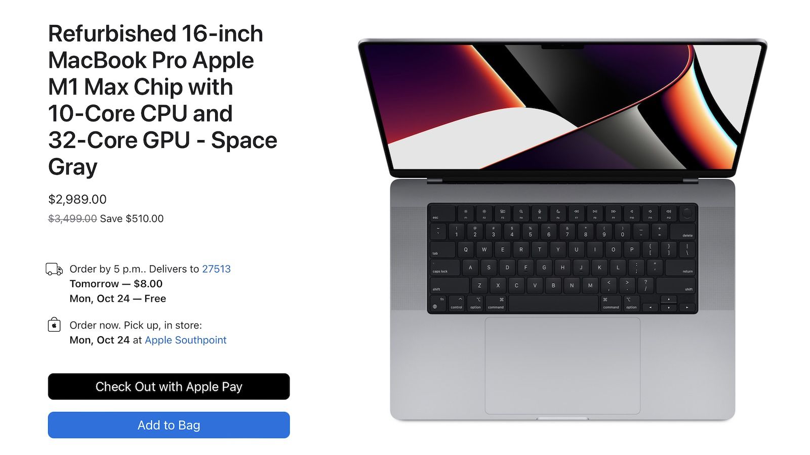 Refurb : MacBook Pro M1 à 1 229 € (-220 €)
