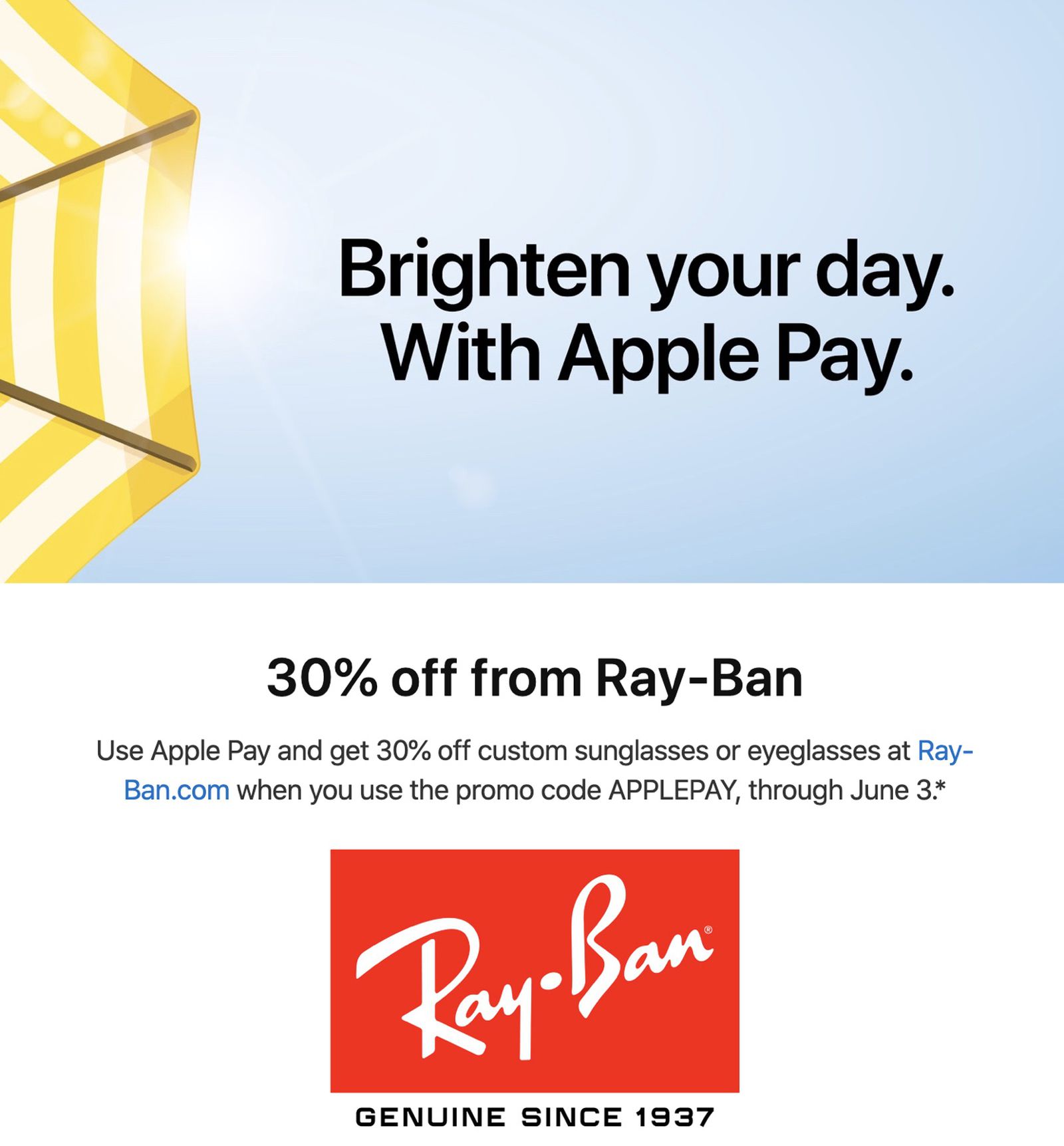 tofu carpet Collision course Apple Pay Promo Offers 30% Discount From Ray-Ban - MacRumors
