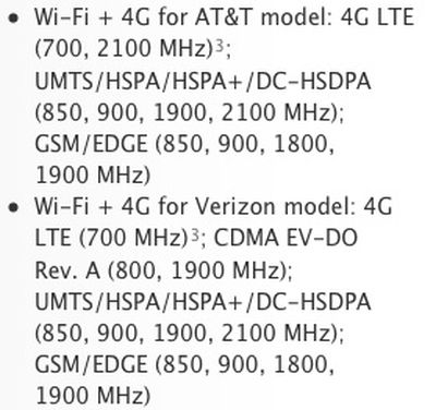 ipad 3 cellular bands