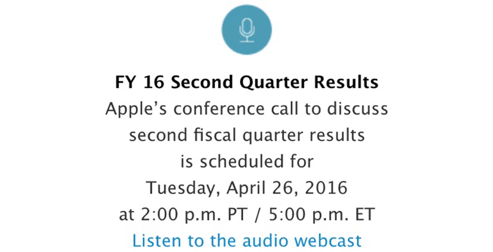 Apple Moves Q2 2016 Earnings Announcement to April 26 MacRumors