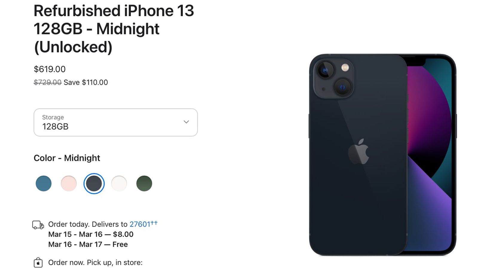 Refurbished iPhone 13 128GB - Midnight (Unlocked) - Apple