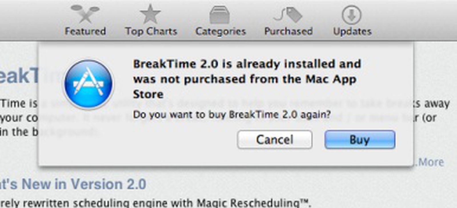 A new version is available. Mac app Store. Message Box app already Running.