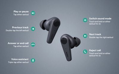 aukey true wireless earbuds controls