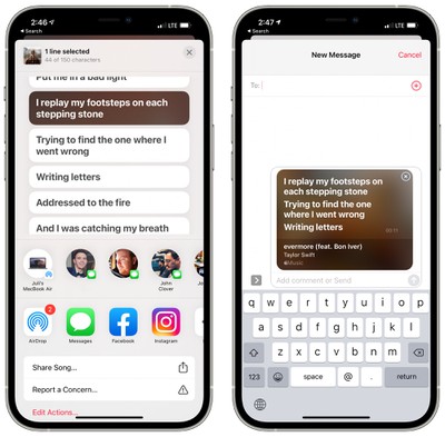 ios 14 5 share lyrics apple music