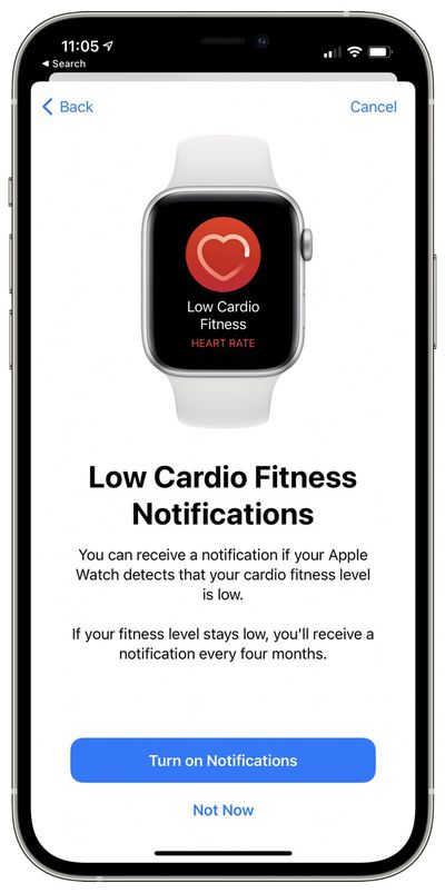 cardio fitnessl level notification