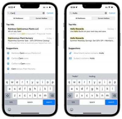 ios 16 mail app better search