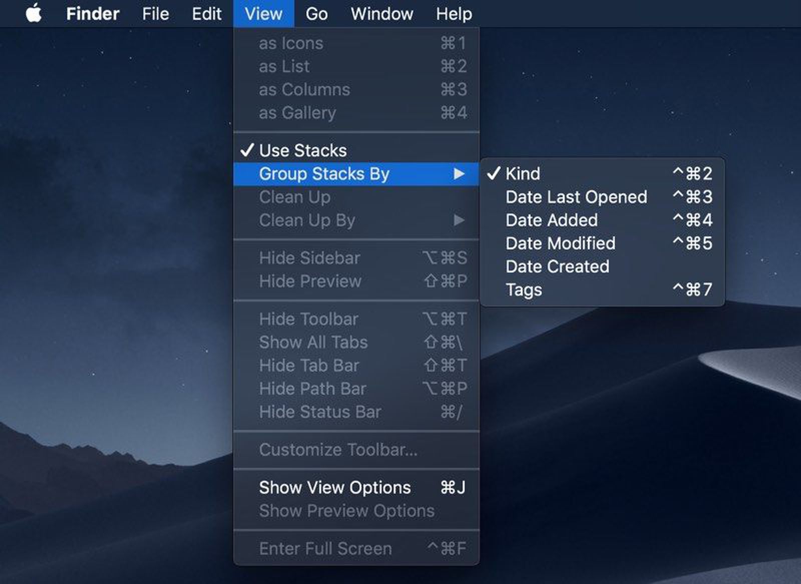 macOS Mojave でスタックを使用してデスクトップを整理する方法