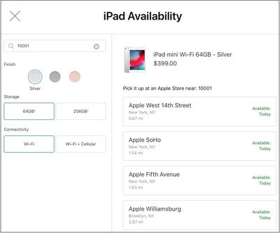 ipad mini 5 apple store pickup