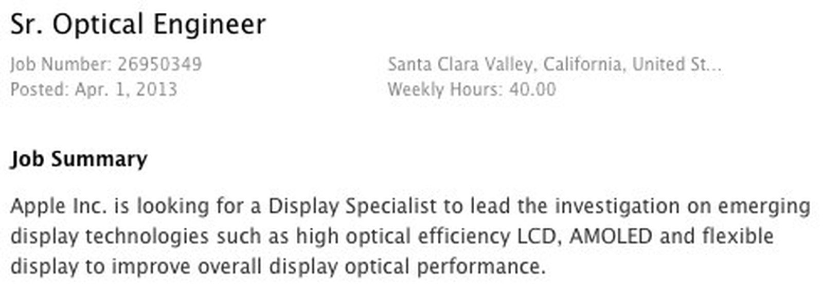 Apple Hiring an Engineer to Investigate Advanced Display Technologies