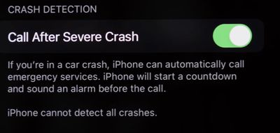 settings of crash detection