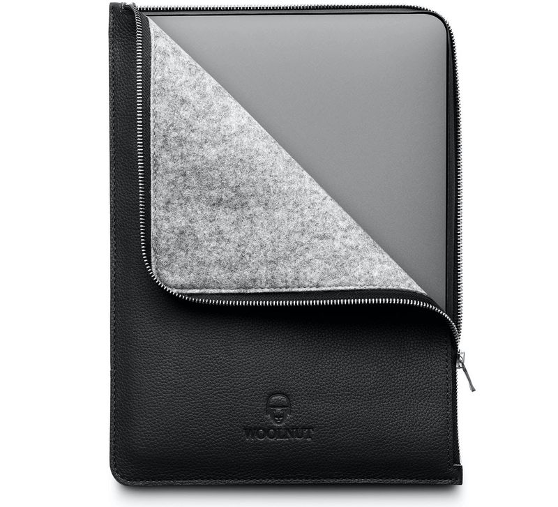 WOOLNUT Folio Case For MacBook Pro 13/14 & Air 13 - YKK Premium Zipper - Full-Grain Leather, Wool Felt Interior - Tailor-Made Fit - Scandinavian Design, Compatible With MacBook Air 13.6 Inch