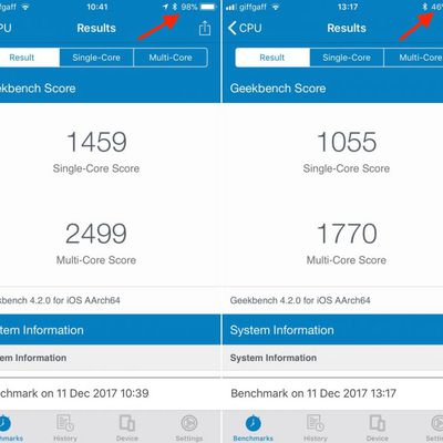 iphone 6s geekbench battery