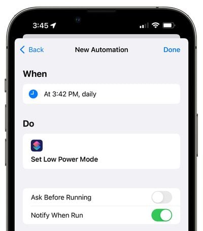 shortcuts notify when run