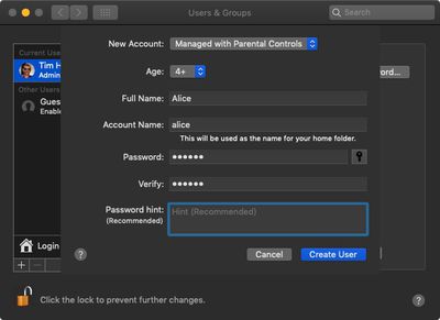 how to create a user account with parental controls