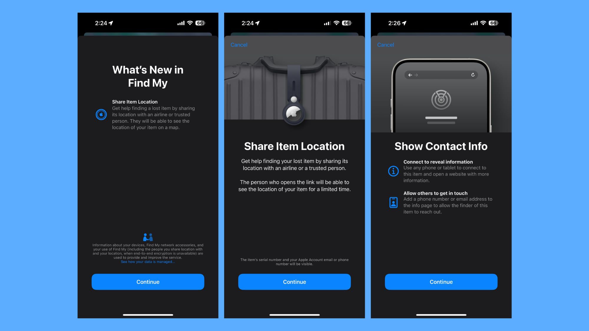 Find My Gains Option to Share Lost Item Location With an 'Airline or ...