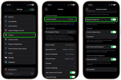 camera control require screen on ios setting