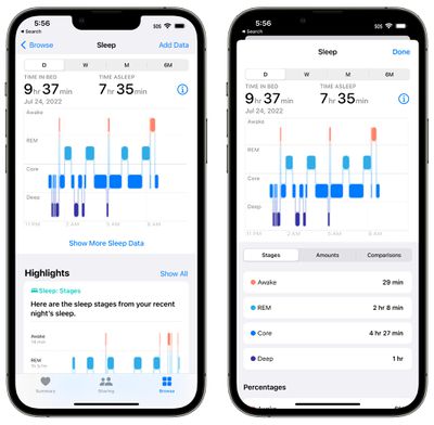 iOS 16 информация о сне