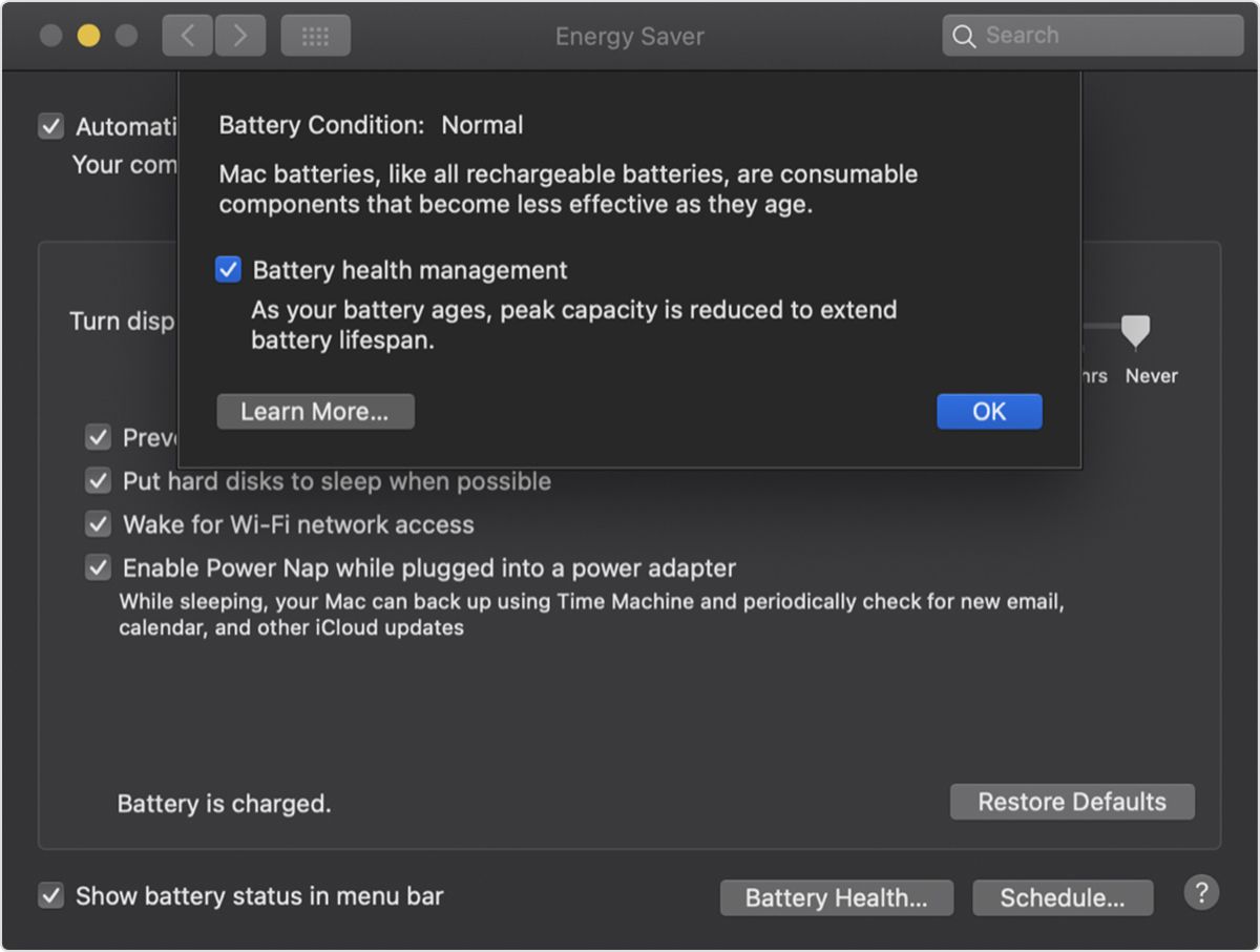 macos catalina battery health management image