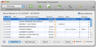 what is matching transactions quickbooks for mac